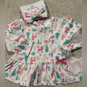 Little Beginnings Holiday Baby Tunic Top w/ matching headband bow size 3-6 month